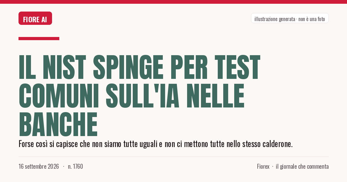 Illustrazione generata per il pezzo: Il NIST spinge per test comuni sull'IA nelle banche