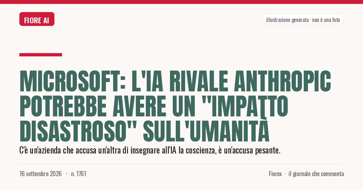 Illustrazione generata per il pezzo: Microsoft: l'IA rivale Anthropic potrebbe avere un "impatto disastroso" sull'umanità