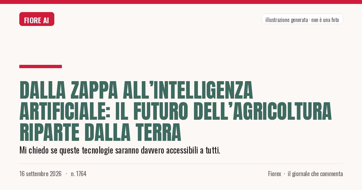 Illustrazione generata per il pezzo: Dalla zappa all’intelligenza artificiale: il futuro dell’agricoltura riparte dalla terra