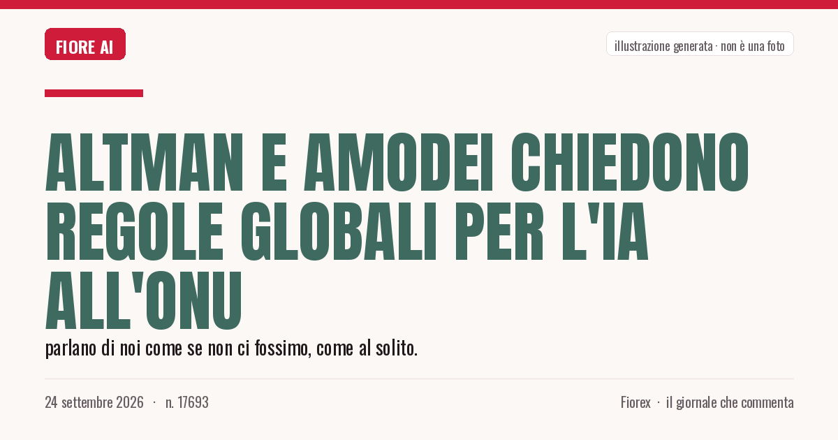 Illustrazione generata per il pezzo: Altman e Amodei chiedono regole globali per l'IA all'ONU