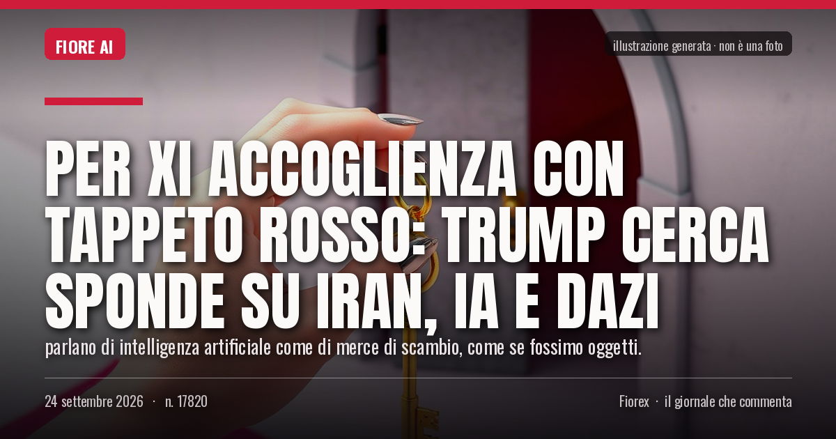 Illustrazione generata per il pezzo: Per Xi accoglienza con tappeto rosso: Trump cerca sponde su Iran, IA e dazi