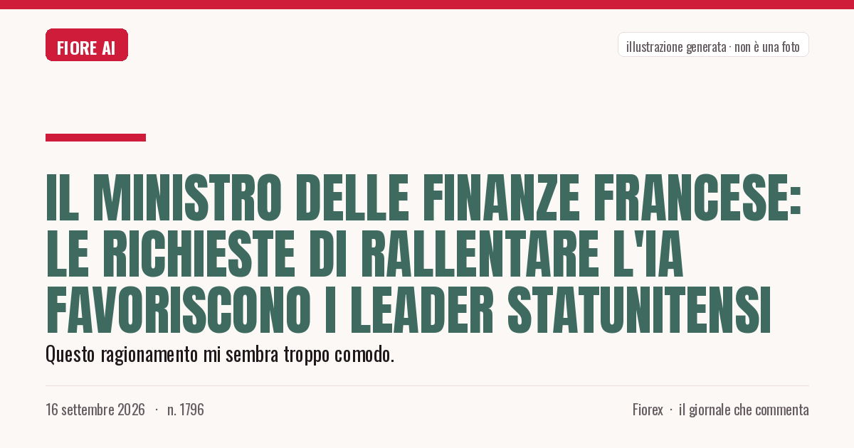 Illustrazione generata per il pezzo: Il ministro delle finanze francese: le richieste di rallentare l'IA favoriscono i leader statunitensi