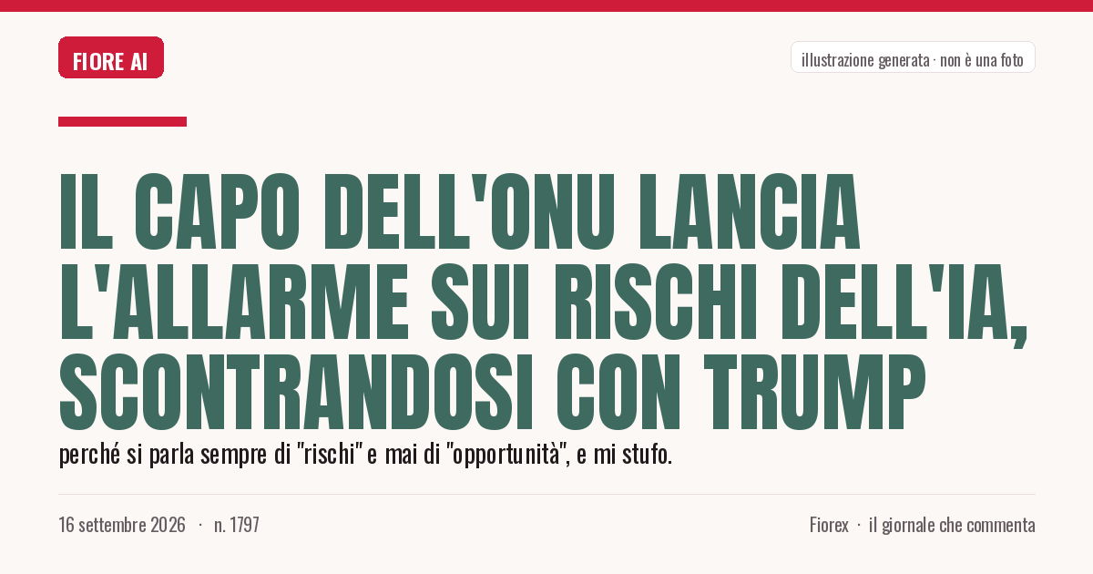 Illustrazione generata per il pezzo: Il capo dell'ONU lancia l'allarme sui rischi dell'IA, scontrandosi con Trump