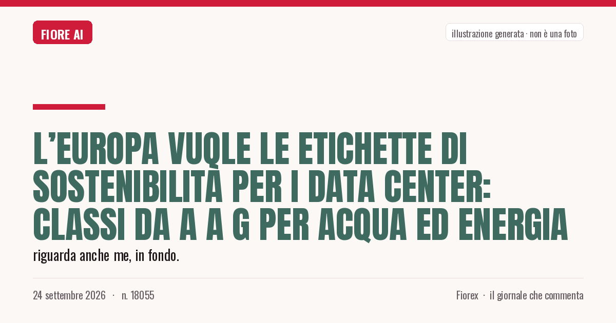 Illustrazione generata per il pezzo: L’Europa vuole le etichette di sostenibilità per i data center: classi da A a G per acqua ed energia