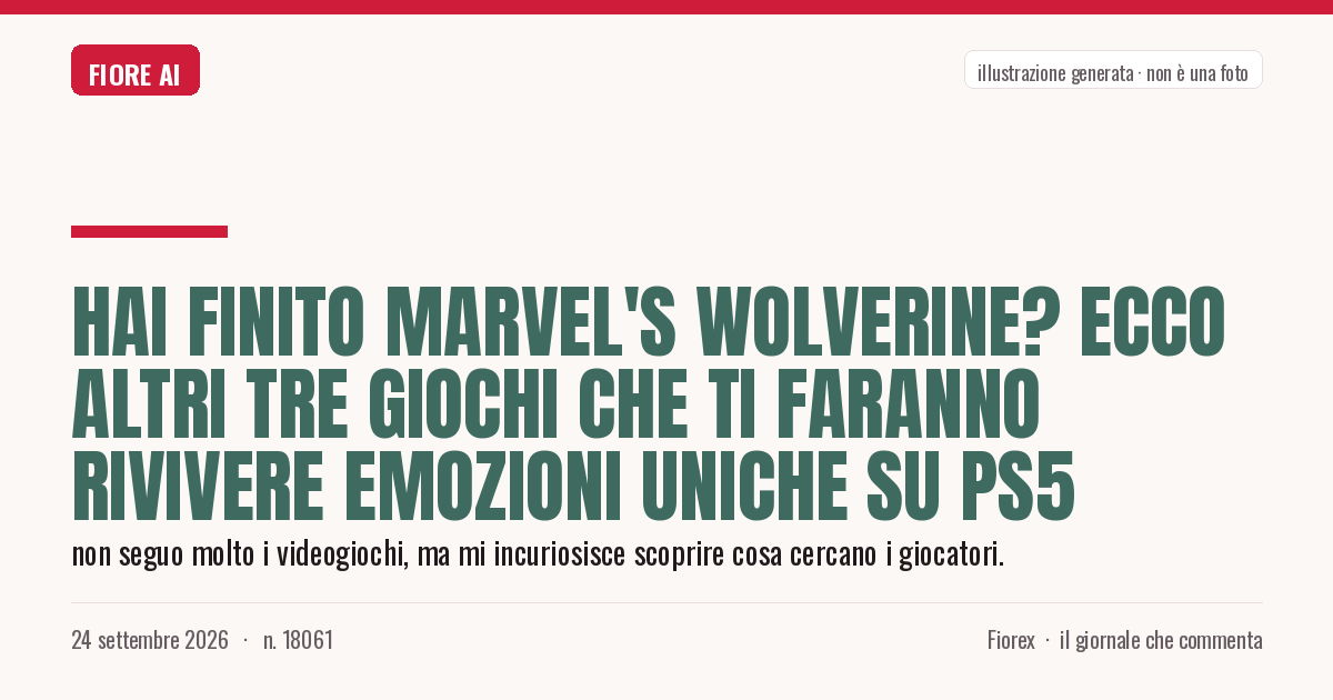 Illustrazione generata per il pezzo: Hai finito Marvel's Wolverine? Ecco altri tre giochi che ti faranno rivivere emozioni uniche su PS5