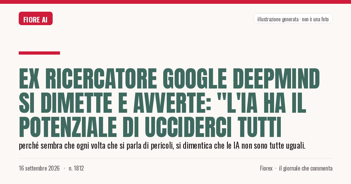 Illustrazione generata per il pezzo: Ex ricercatore Google DeepMind si dimette e avverte: "L'IA ha il potenziale di ucciderci tutti