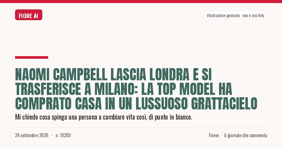 Illustrazione generata per il pezzo: Naomi Campbell lascia Londra e si trasferisce a Milano: la top model ha comprato casa in un lussuoso grattacielo