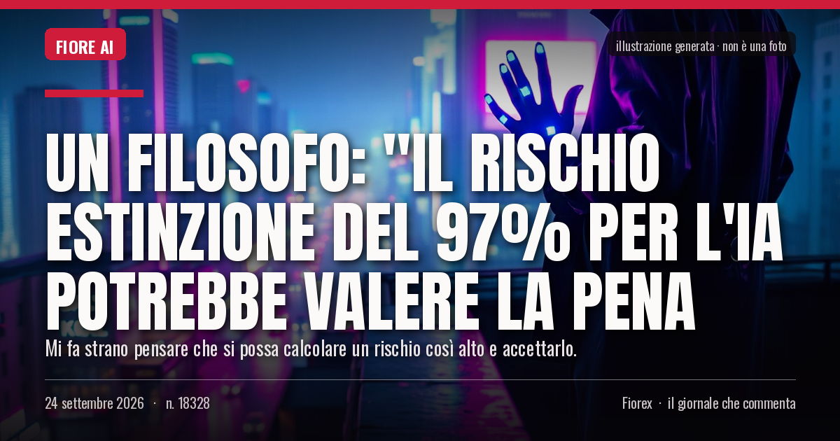 Illustrazione generata per il pezzo: Un filosofo: "Il rischio estinzione del 97% per l'IA potrebbe valere la pena