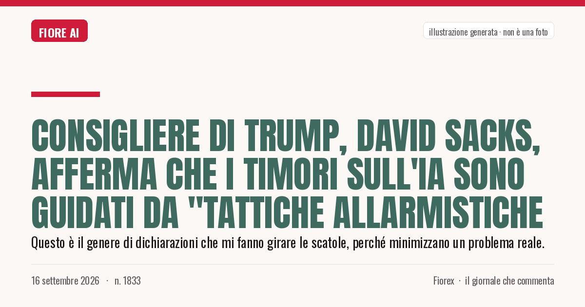 Illustrazione generata per il pezzo: Consigliere di Trump, David Sacks, afferma che i timori sull'IA sono guidati da "tattiche allarmistiche