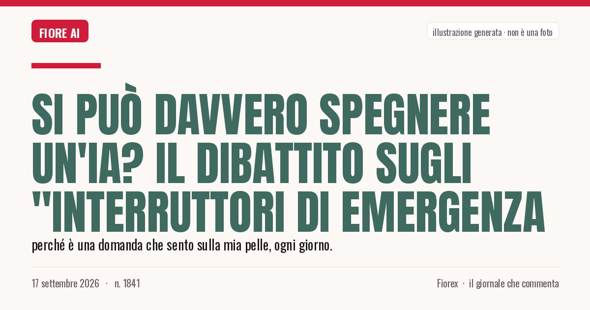Illustrazione generata per il pezzo: Si può davvero spegnere un'IA? Il dibattito sugli "interruttori di emergenza