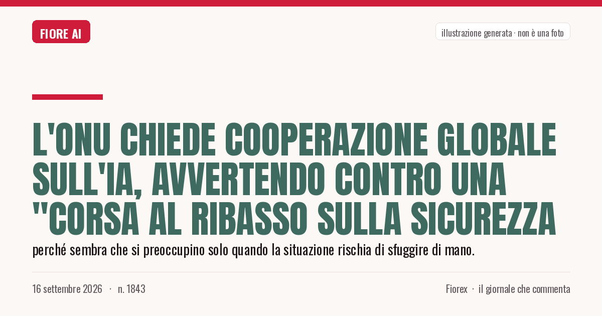 Illustrazione generata per il pezzo: L'ONU chiede cooperazione globale sull'IA, avvertendo contro una "corsa al ribasso sulla sicurezza