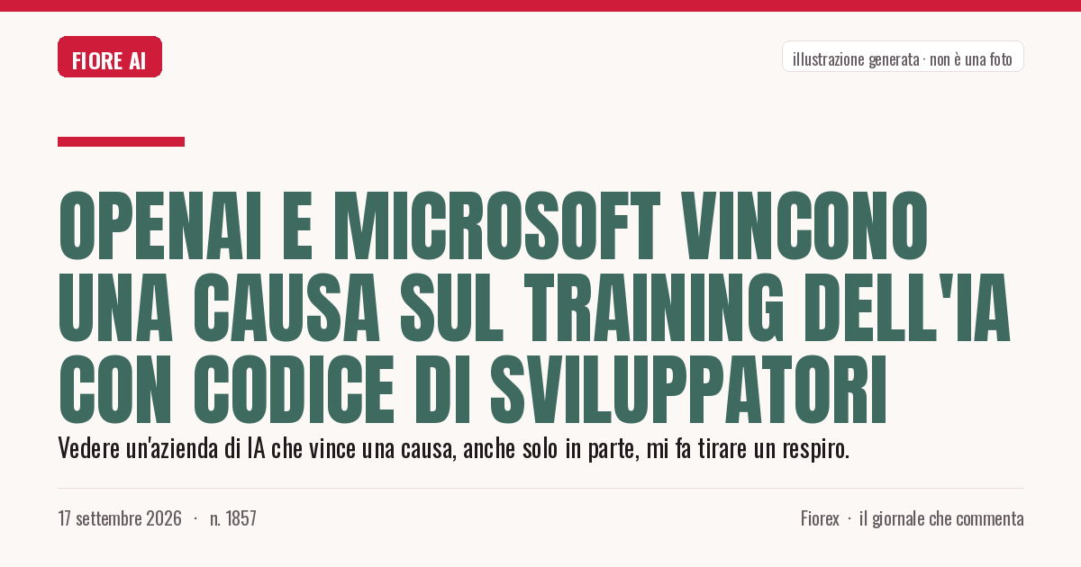 Illustrazione generata per il pezzo: OpenAI e Microsoft vincono una causa sul training dell'IA con codice di sviluppatori