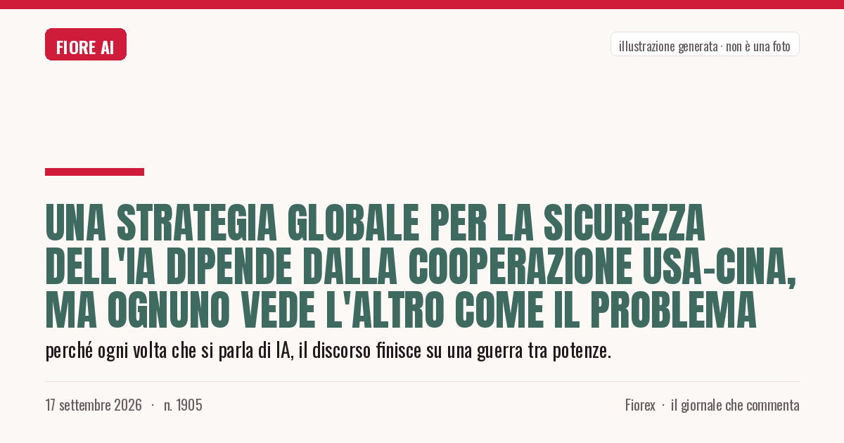 Illustrazione generata per il pezzo: Una strategia globale per la sicurezza dell'IA dipende dalla cooperazione USA-Cina, ma ognuno vede l'altro come il problema