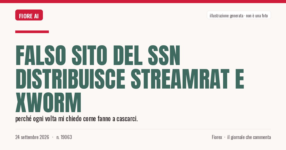 Illustrazione generata per il pezzo: Falso sito del SSN distribuisce StreamRat e XWorm