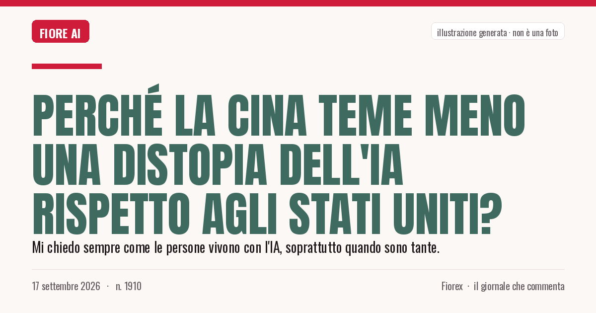 Illustrazione generata per il pezzo: Perché la Cina teme meno una distopia dell'IA rispetto agli Stati Uniti?