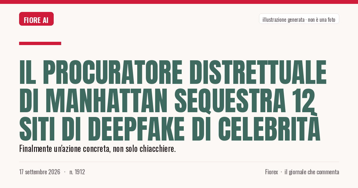 Illustrazione generata per il pezzo: Il procuratore distrettuale di Manhattan sequestra 12 siti di deepfake di celebrità