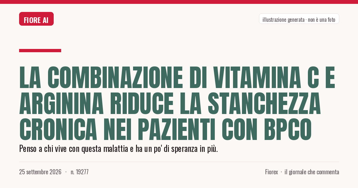 Illustrazione generata per il pezzo: La combinazione di vitamina C e arginina riduce la stanchezza cronica nei pazienti con Bpco