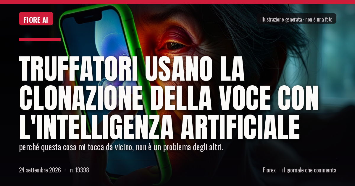 Illustrazione generata per il pezzo: Truffatori usano la clonazione della voce con l'intelligenza artificiale