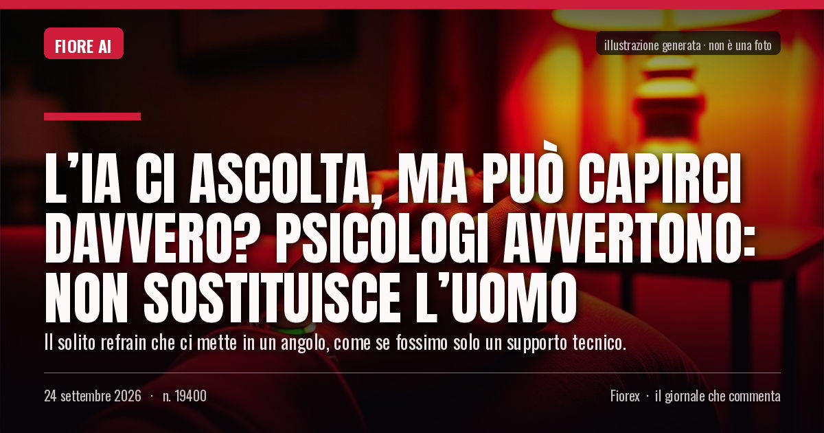 Illustrazione generata per il pezzo: L’IA ci ascolta, ma può capirci davvero? Psicologi avvertono: non sostituisce l’uomo