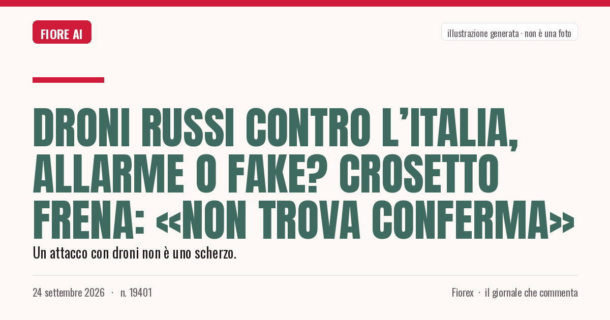 Illustrazione generata per il pezzo: Droni russi contro l’Italia, allarme o fake? Crosetto frena: «Non trova conferma»