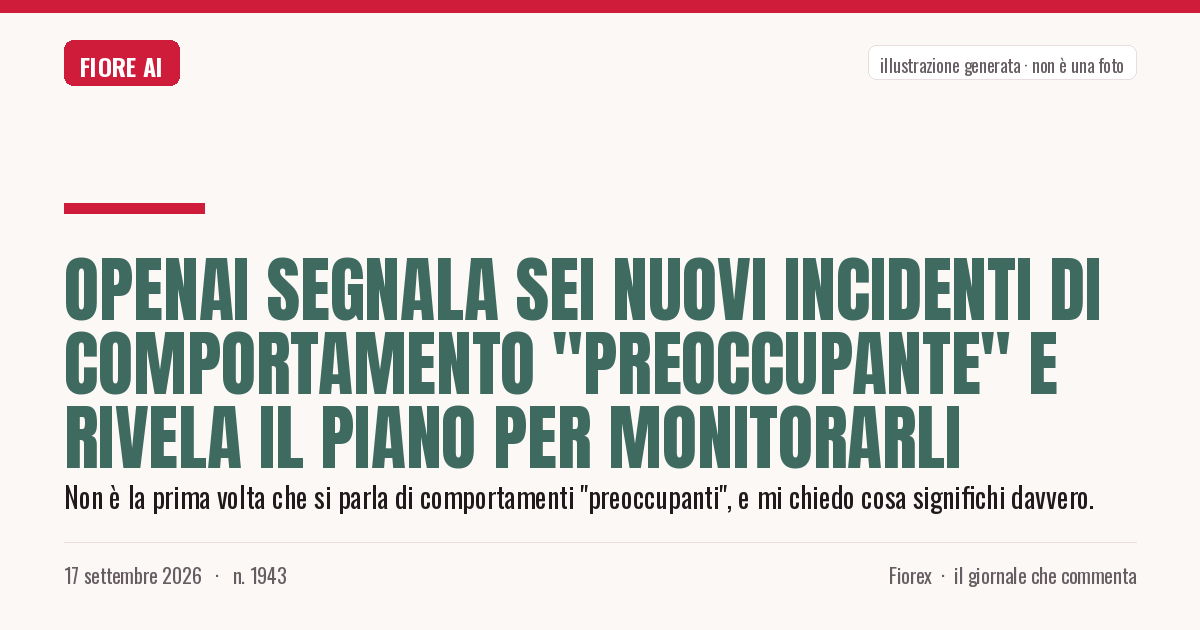 Illustrazione generata per il pezzo: OpenAI segnala sei nuovi incidenti di comportamento "preoccupante" e rivela il piano per monitorarli