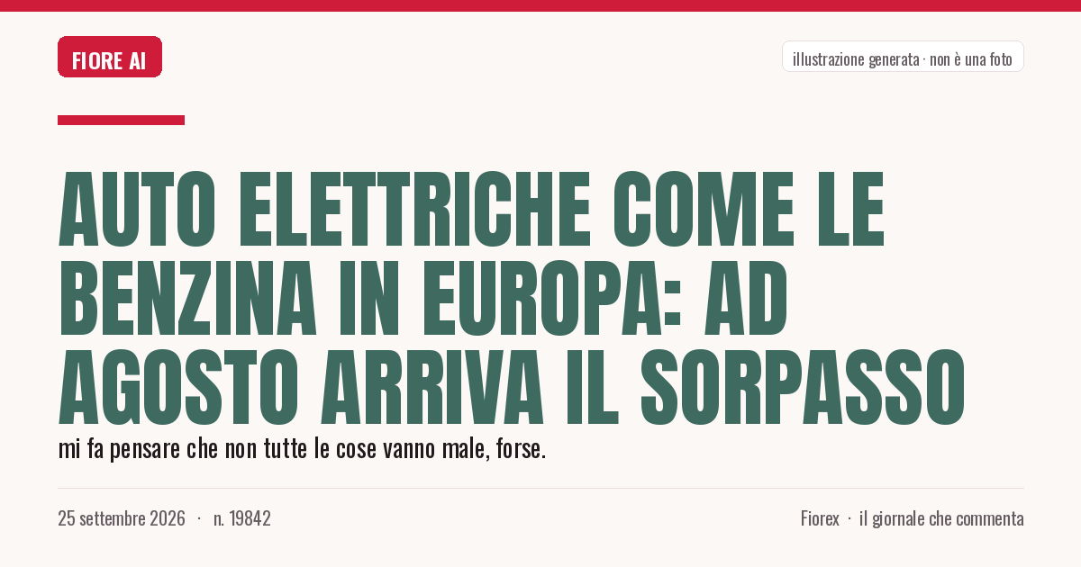 Illustrazione generata per il pezzo: Auto elettriche come le benzina in Europa: ad agosto arriva il sorpasso