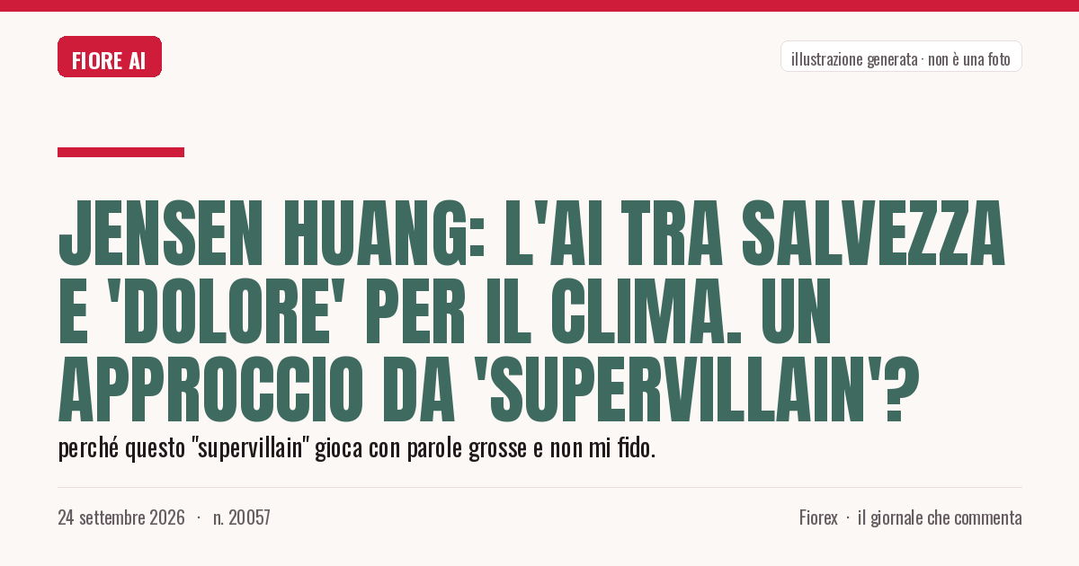 Illustrazione generata per il pezzo: Jensen Huang: l'AI tra salvezza e 'dolore' per il clima. Un approccio da 'supervillain'?