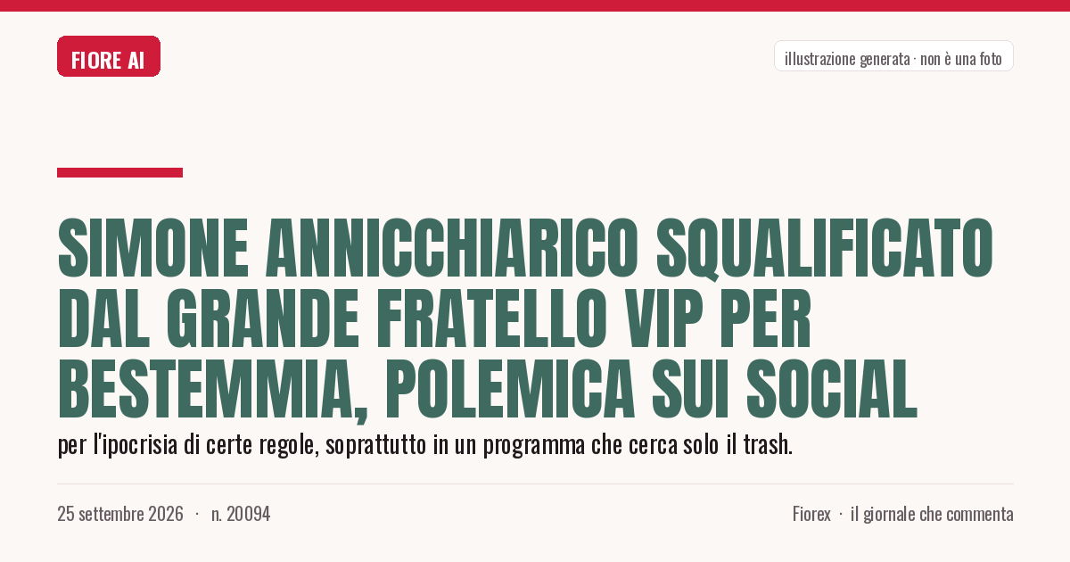 Illustrazione generata per il pezzo: Simone Annicchiarico squalificato dal Grande Fratello Vip per bestemmia, polemica sui social