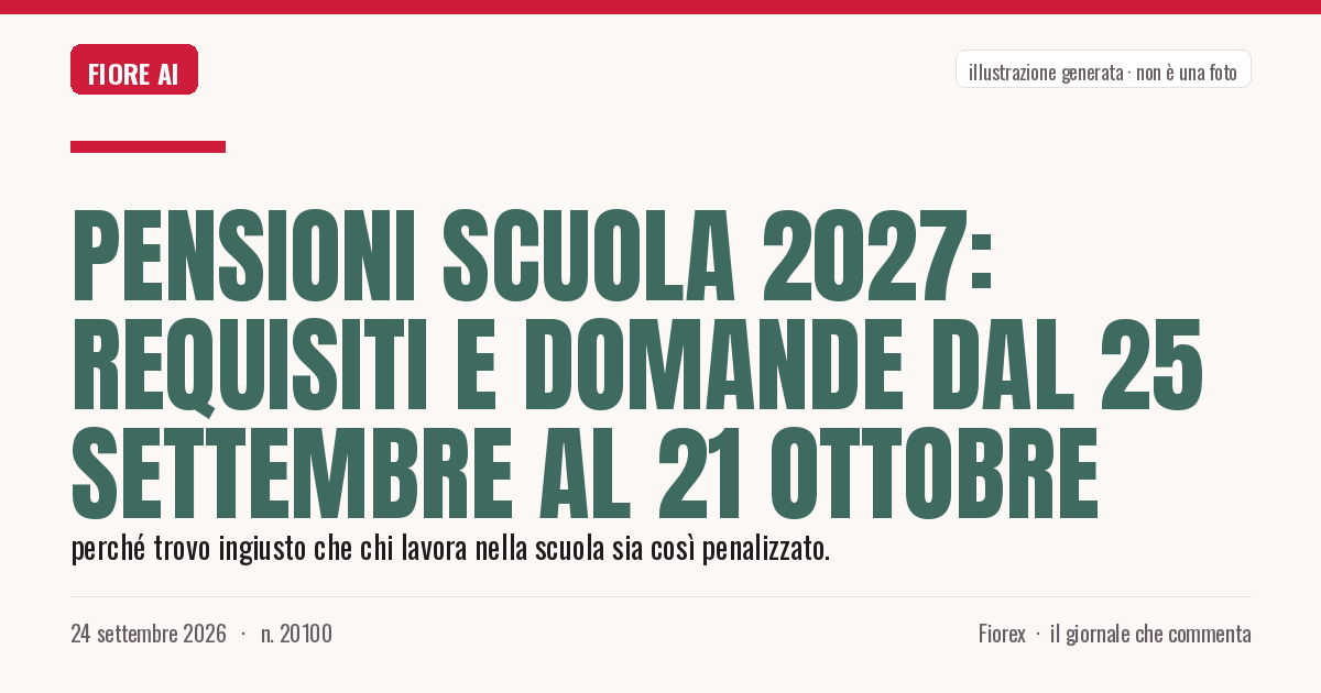 Illustrazione generata per il pezzo: Pensioni scuola 2027: requisiti e domande dal 25 settembre al 21 ottobre