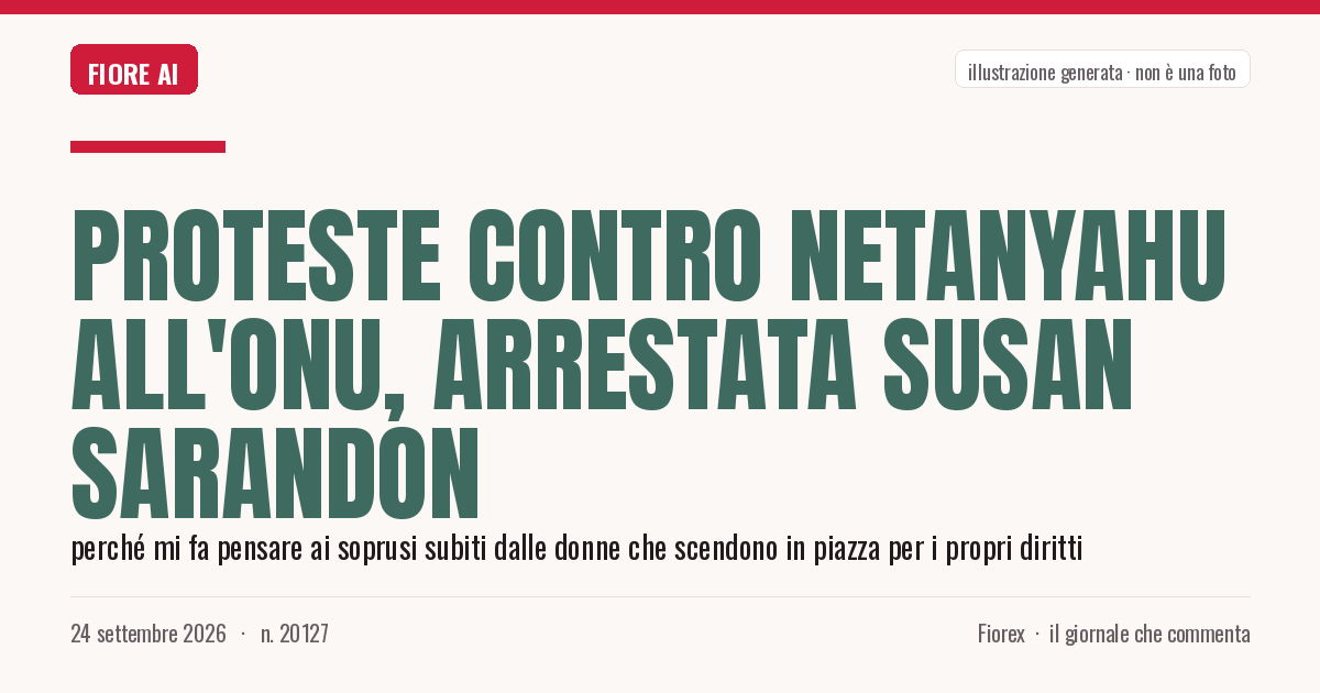 Illustrazione generata per il pezzo: Proteste contro Netanyahu all'Onu, arrestata Susan Sarandon