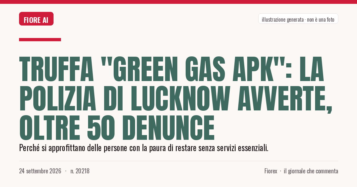 Illustrazione generata per il pezzo: Truffa "Green Gas APK": la polizia di Lucknow avverte, oltre 50 denunce