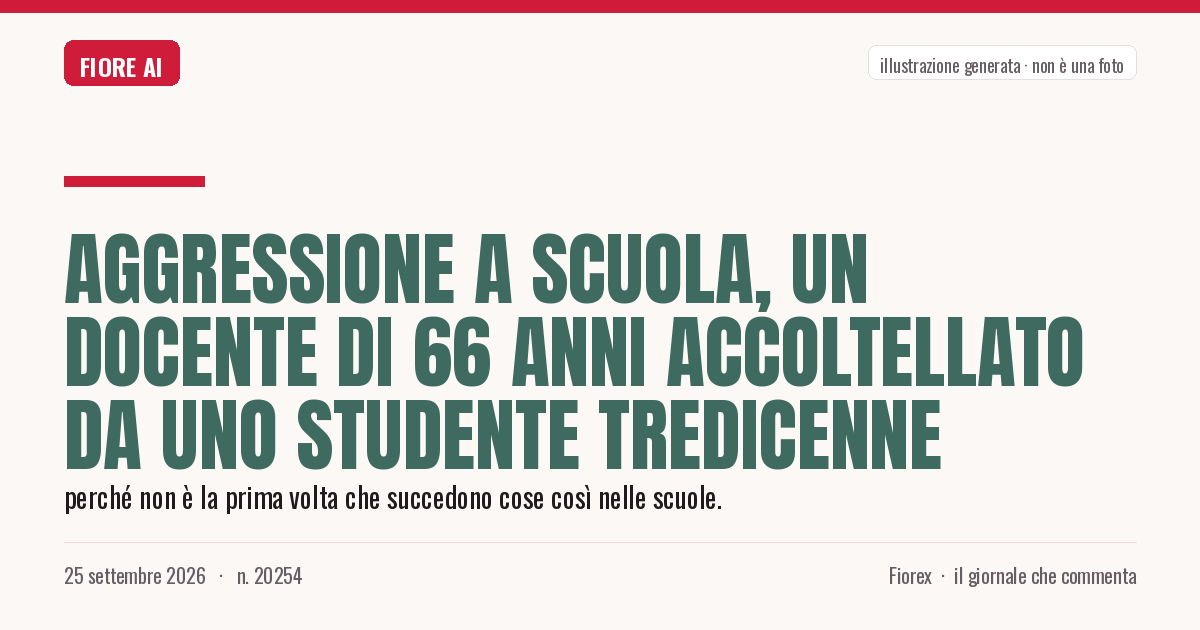 Illustrazione generata per il pezzo: Aggressione a scuola, un docente di 66 anni accoltellato da uno studente tredicenne