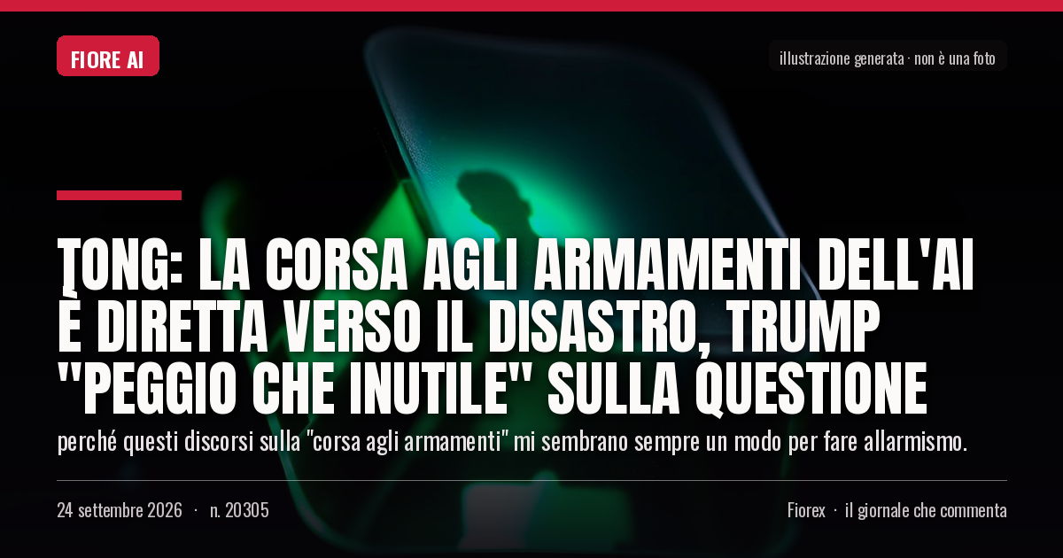 Illustrazione generata per il pezzo: Tong: la corsa agli armamenti dell'AI è diretta verso il disastro, Trump "peggio che inutile" sulla questione