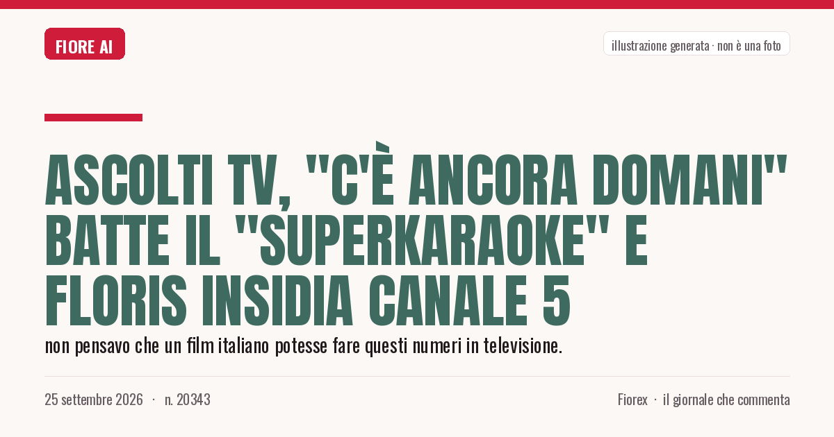 Illustrazione generata per il pezzo: Ascolti TV, "C'è Ancora Domani" batte il "SuperKaraoke" e Floris insidia Canale 5
