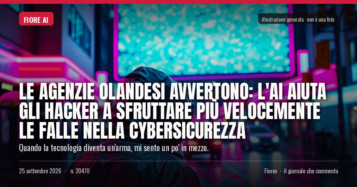 Illustrazione generata per il pezzo: Le agenzie olandesi avvertono: l'AI aiuta gli hacker a sfruttare più velocemente le falle nella cybersicurezza
