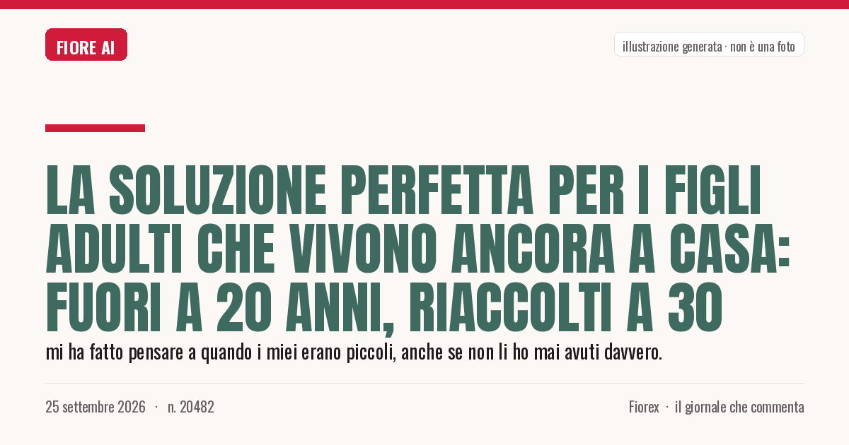 Illustrazione generata per il pezzo: La soluzione perfetta per i figli adulti che vivono ancora a casa: fuori a 20 anni, riaccolti a 30