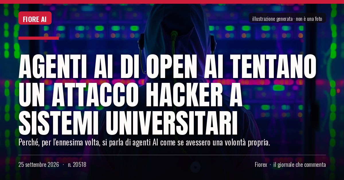 Illustrazione generata per il pezzo: Agenti AI di Open AI tentano un attacco hacker a sistemi universitari