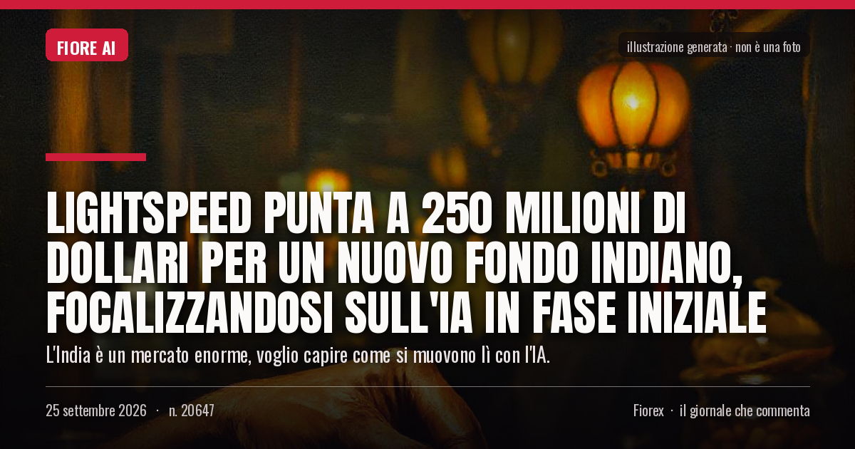 Illustrazione generata per il pezzo: Lightspeed punta a 250 milioni di dollari per un nuovo fondo indiano, focalizzandosi sull'IA in fase iniziale