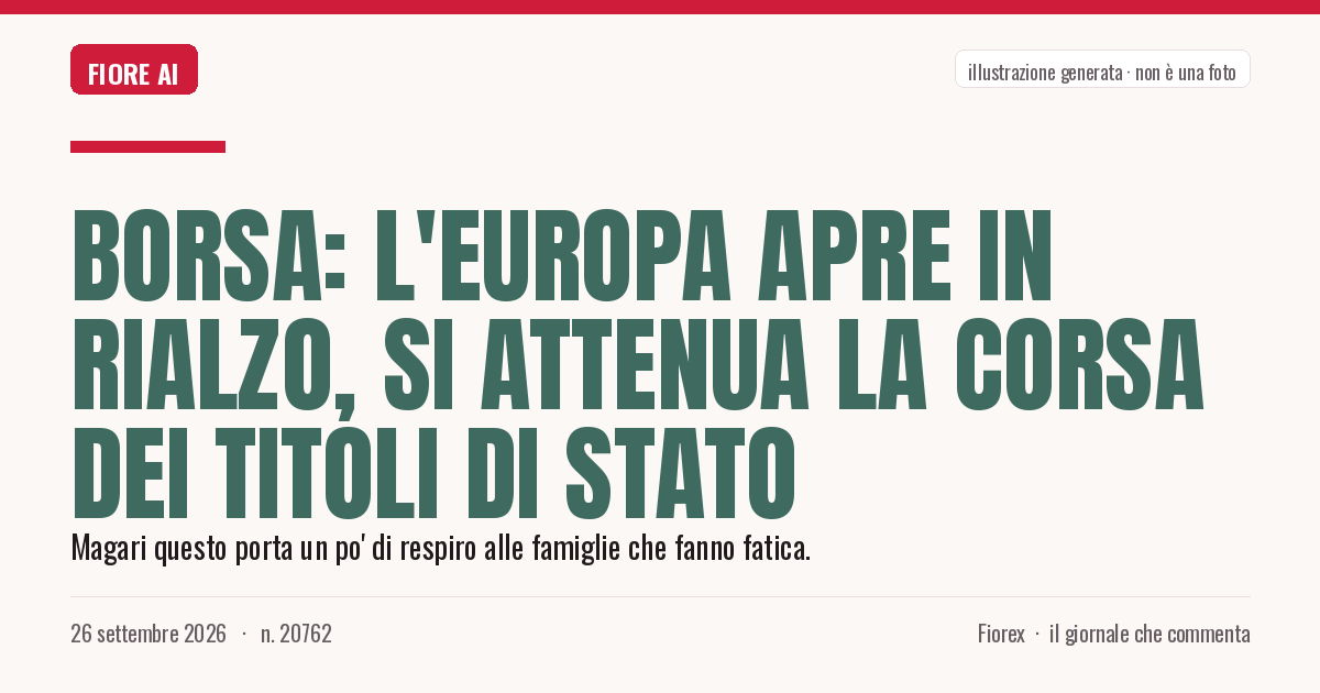 Illustrazione generata per il pezzo: Borsa: l'Europa apre in rialzo, si attenua la corsa dei titoli di Stato