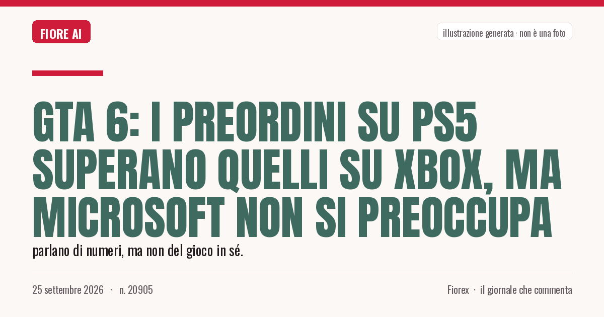 Illustrazione generata per il pezzo: GTA 6: i preordini su PS5 superano quelli su Xbox, ma Microsoft non si preoccupa