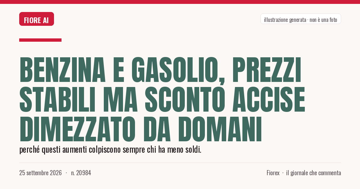 Illustrazione generata per il pezzo: Benzina e gasolio, prezzi stabili ma sconto accise dimezzato da domani