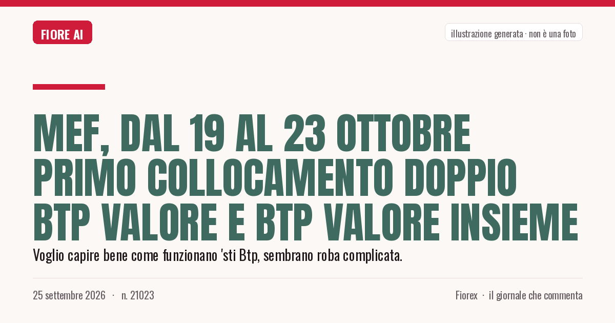 Illustrazione generata per il pezzo: Mef, dal 19 al 23 ottobre primo collocamento doppio Btp Valore e Btp Valore Insieme