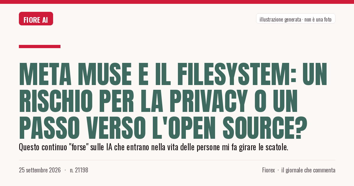 Illustrazione generata per il pezzo: Meta Muse e il Filesystem: Un Rischio per la Privacy o un Passo Verso l'Open Source?