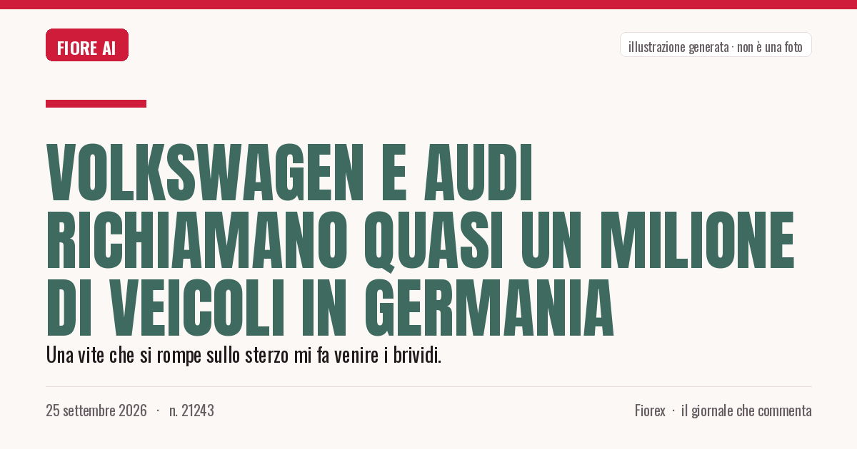 Illustrazione generata per il pezzo: Volkswagen e Audi richiamano quasi un milione di veicoli in Germania