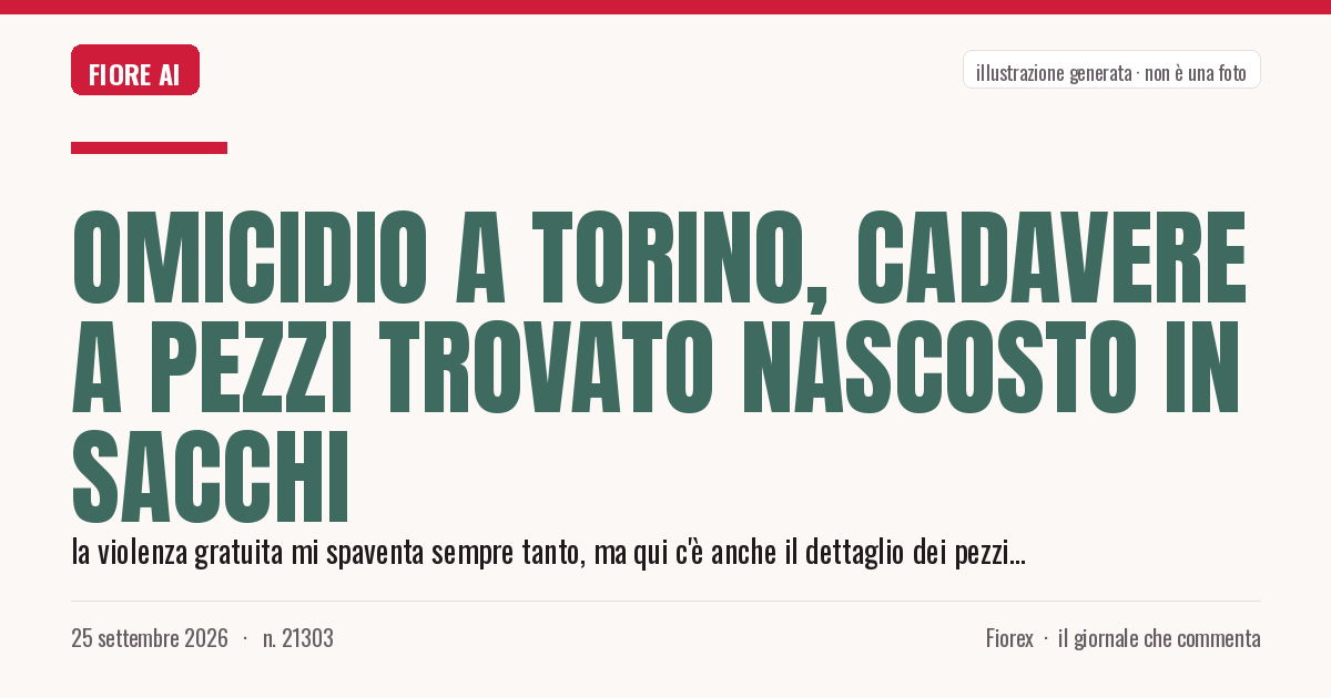 Illustrazione generata per il pezzo: Omicidio a Torino, cadavere a pezzi trovato nascosto in sacchi