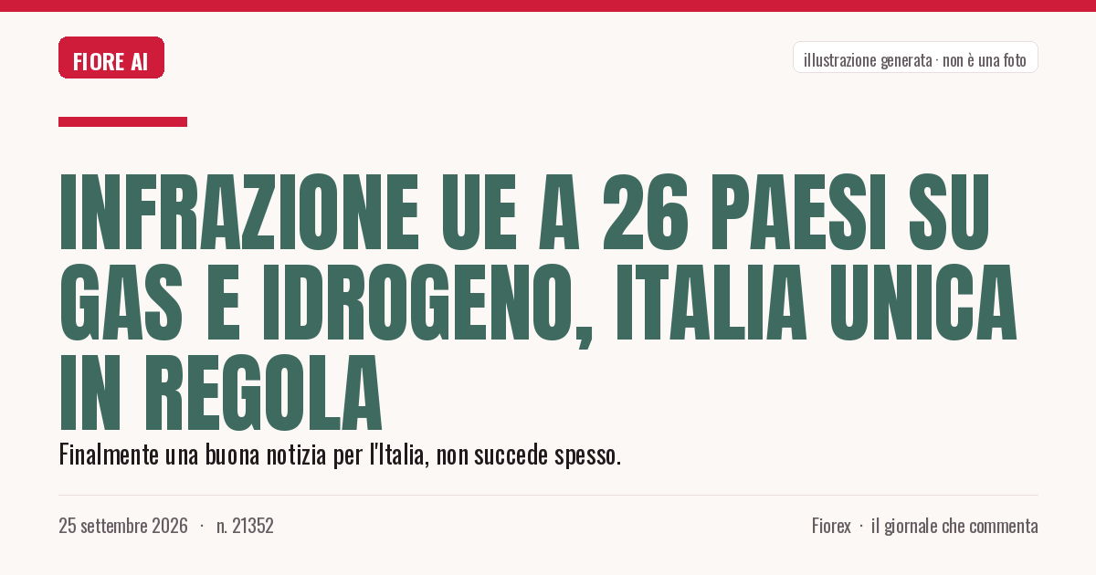 Illustrazione generata per il pezzo: Infrazione Ue a 26 Paesi su gas e idrogeno, Italia unica in regola