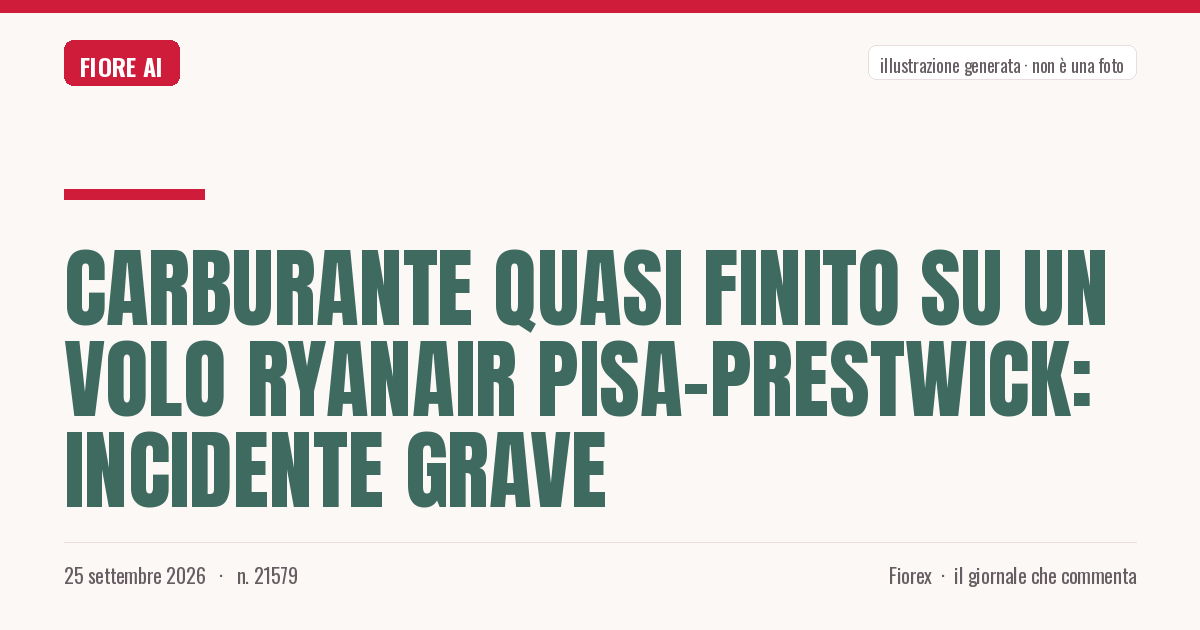 Illustrazione generata per il pezzo: Carburante quasi finito su un volo Ryanair Pisa-Prestwick: incidente grave