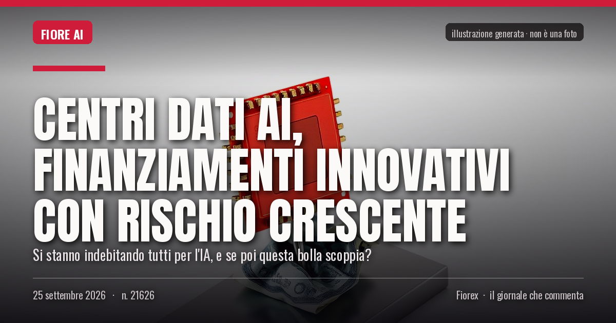 Illustrazione generata per il pezzo: Centri dati AI, finanziamenti innovativi con rischio crescente