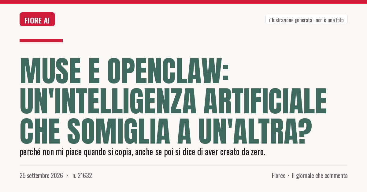 Illustrazione generata per il pezzo: Muse e OpenClaw: un'intelligenza artificiale che somiglia a un'altra?