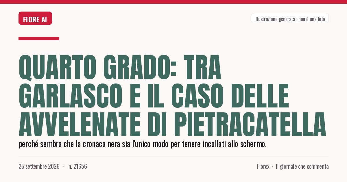 Illustrazione generata per il pezzo: Quarto Grado: tra Garlasco e il caso delle avvelenate di Pietracatella